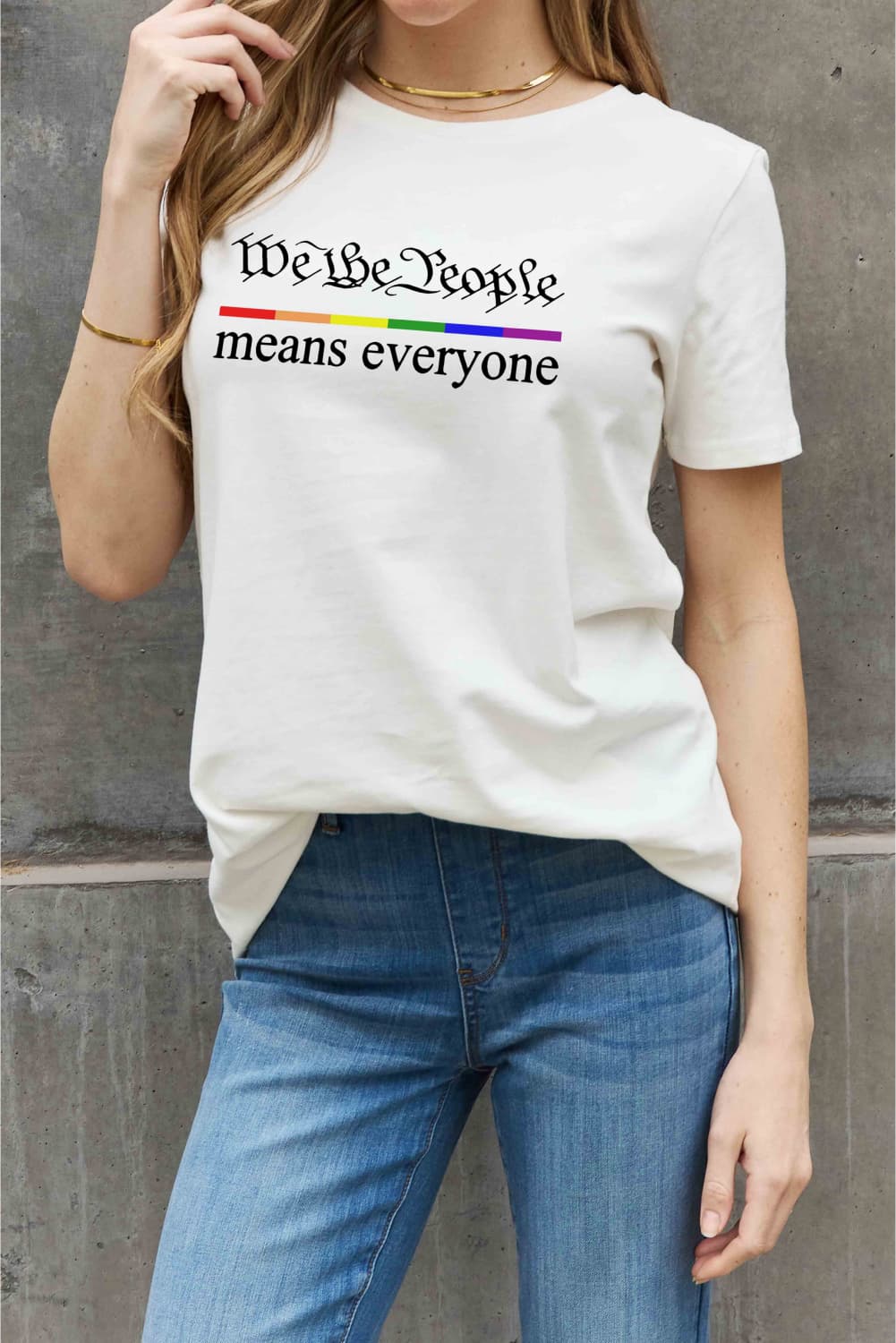 LGBT_Pride-Simply Love Full Size MEANS EVERYONE Graphic Cotton Tee - Rose Gold Co. Shop