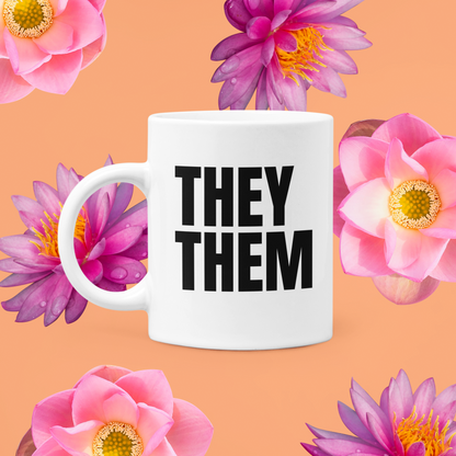 Respect My Pronouns They Them White glossy mug - Rose Gold Co. Shop