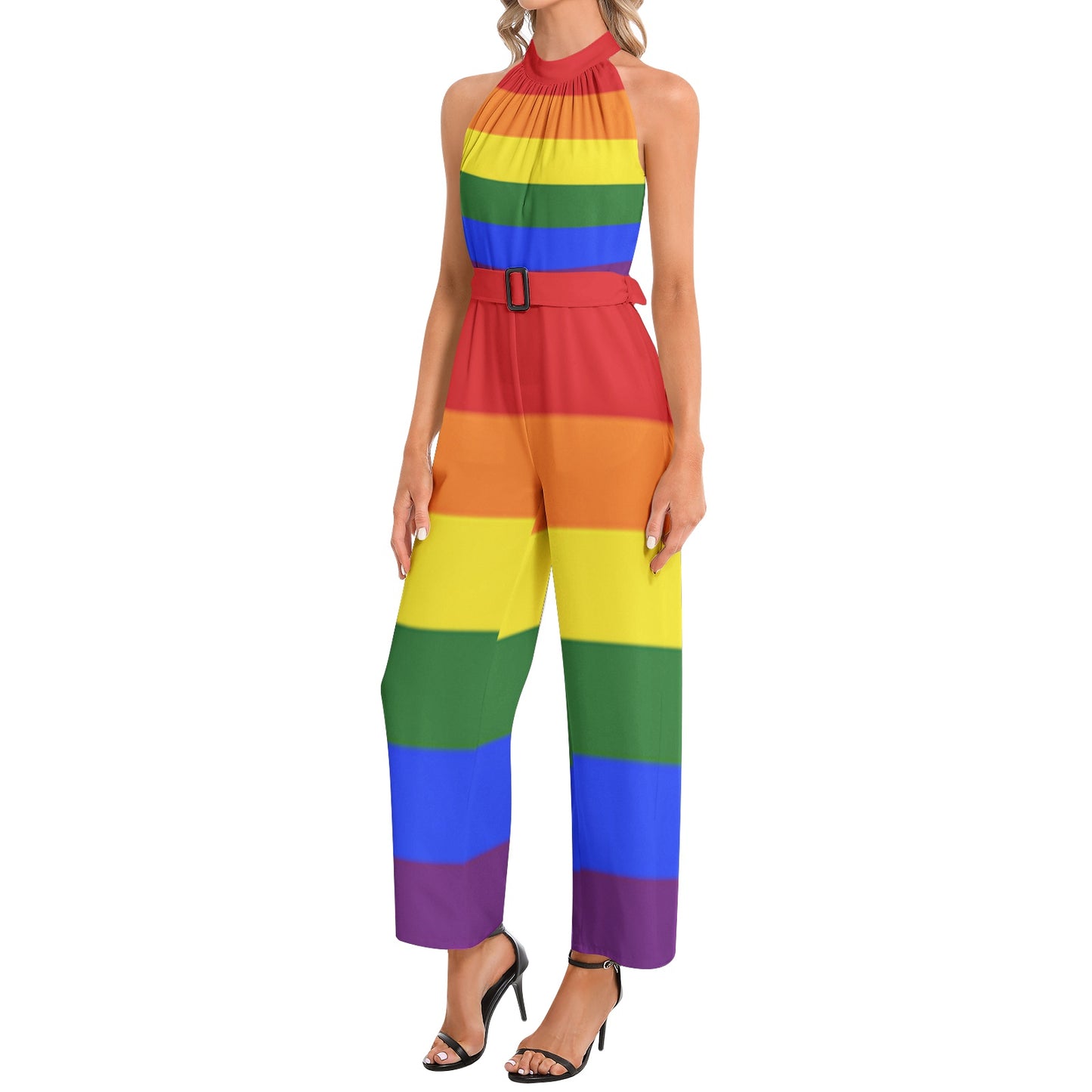 LGBT_Pride-Halter Neck Buckle Belted Jumpsuit - Rose Gold Co. Shop