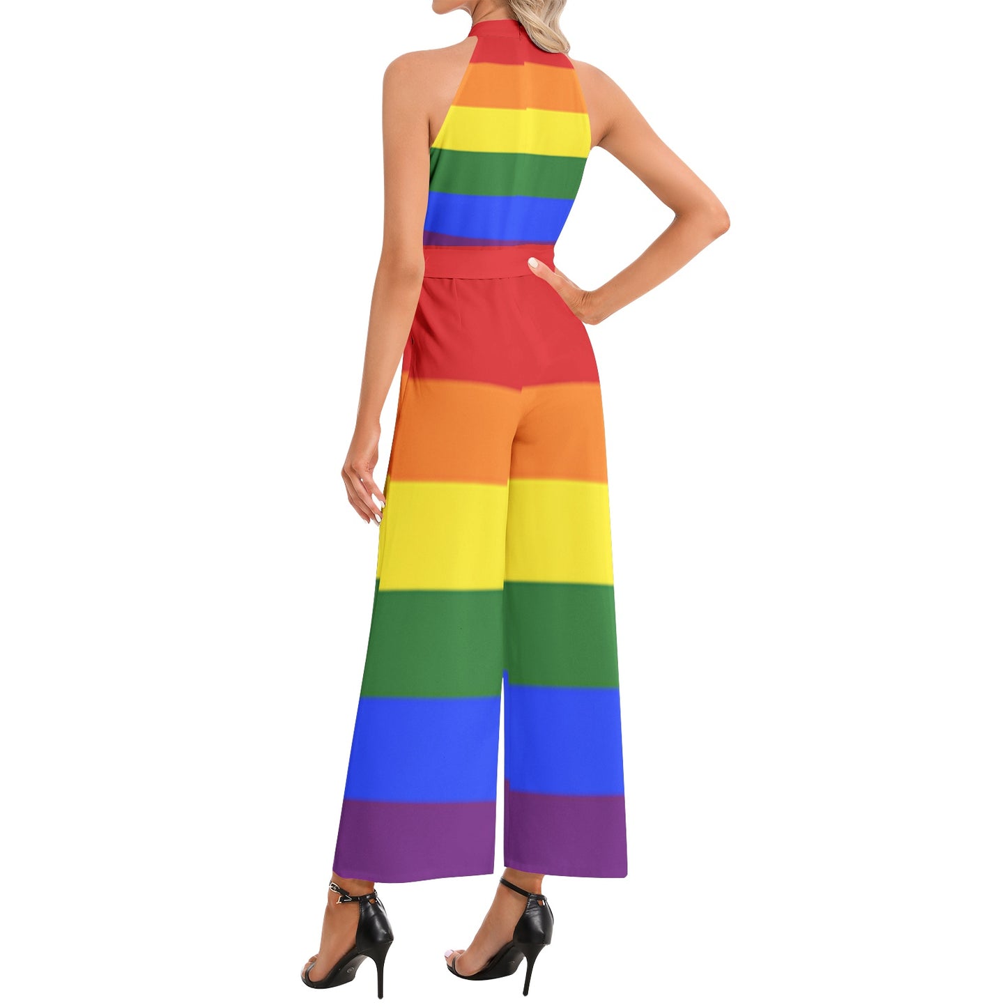 LGBT_Pride-Halter Neck Buckle Belted Jumpsuit - Rose Gold Co. Shop