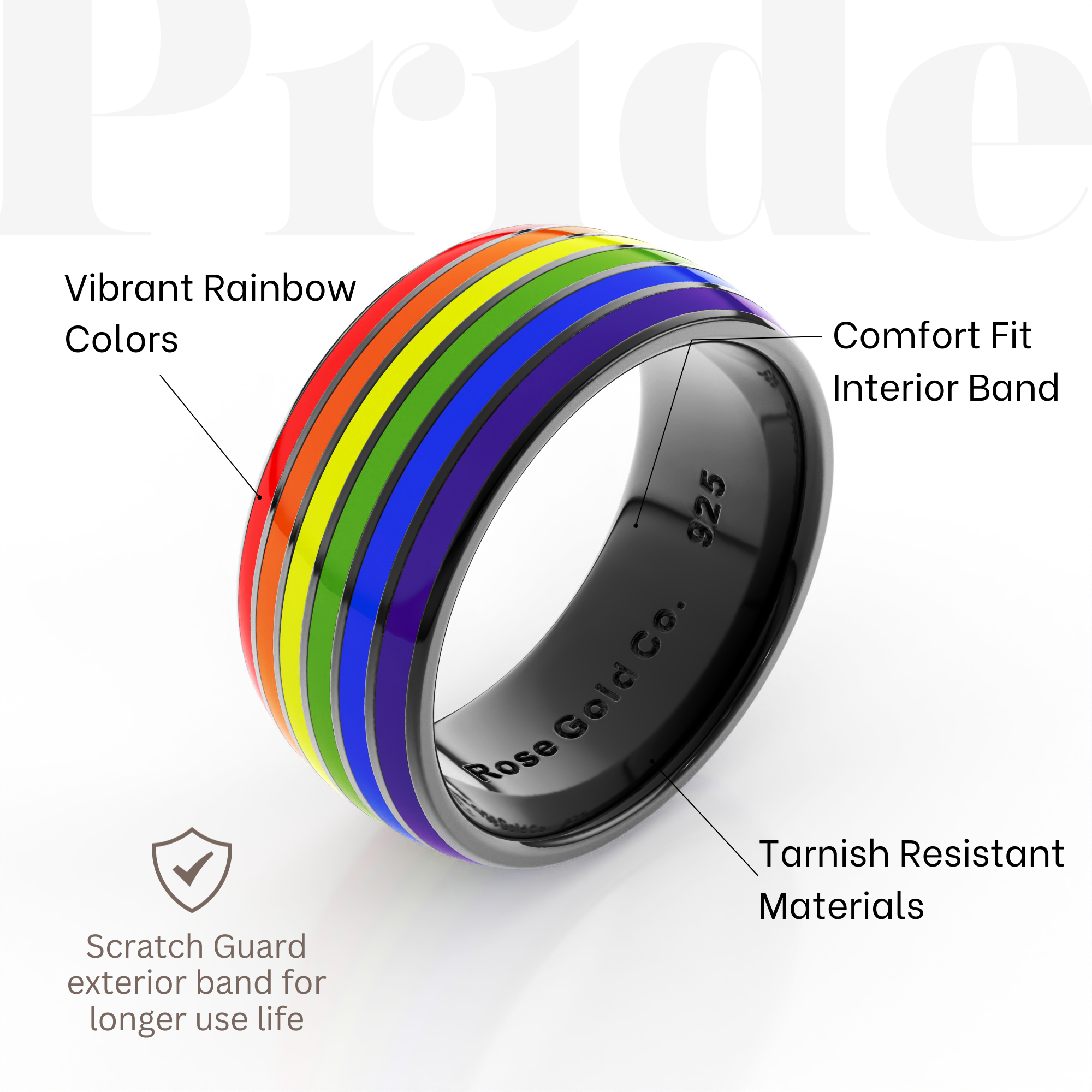 Classic Black Rainbow Pride Ring - Rose Gold Co. Shop