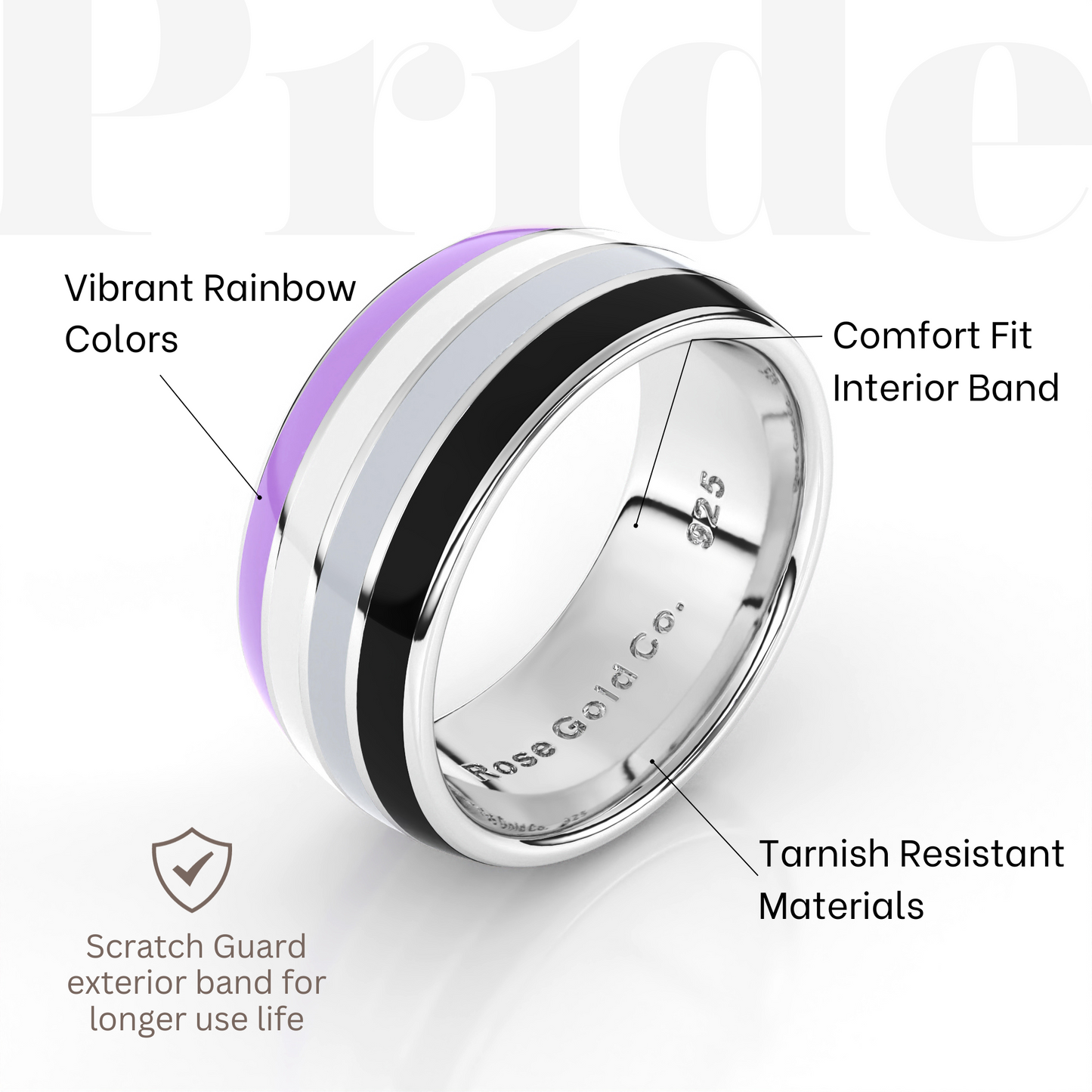 Asexual Ace Pride Stainless Steel Ring - Rose Gold Co. Shop