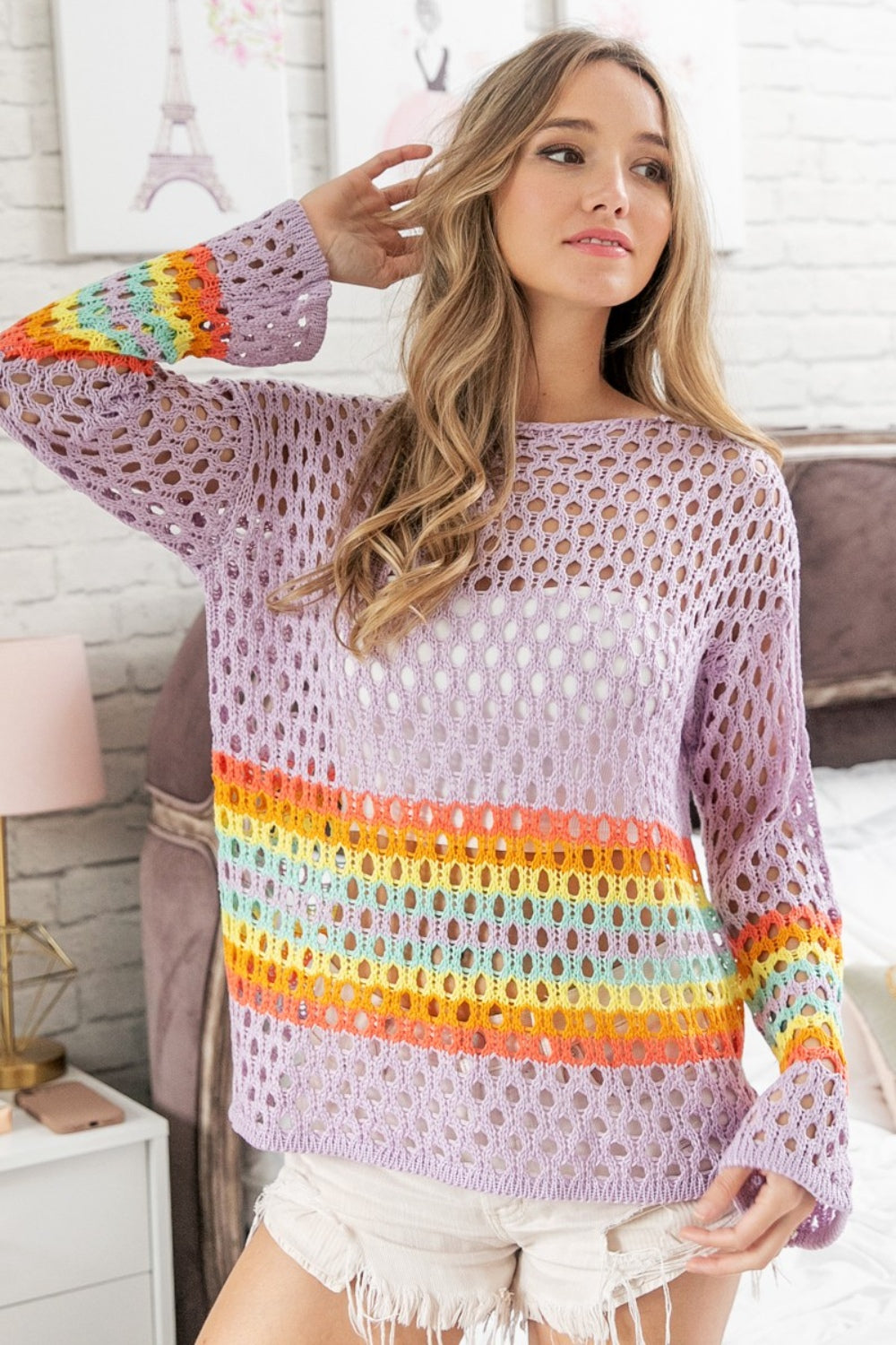 LGBT_Pride-BiBi Rainbow Stripe Hollow Out Cover Up - Rose Gold Co. Shop