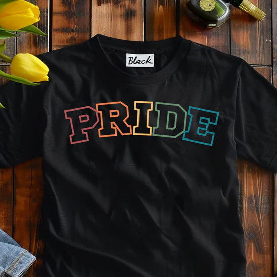 PRIDE Rainbow Varsity T Shirt