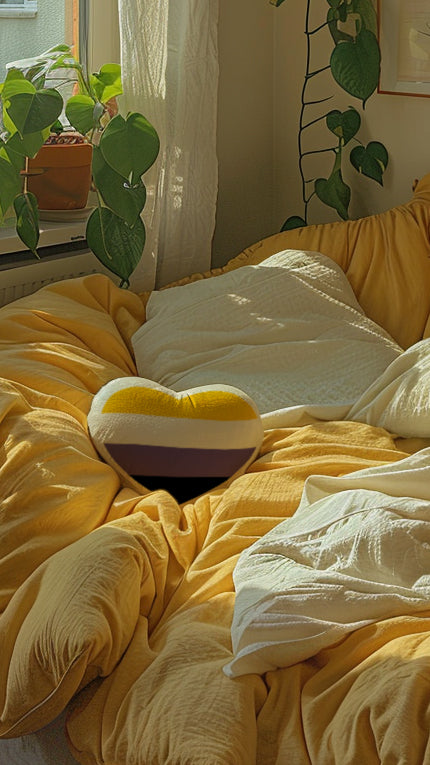 Non-Binary Flag Heart Shaped Pillow