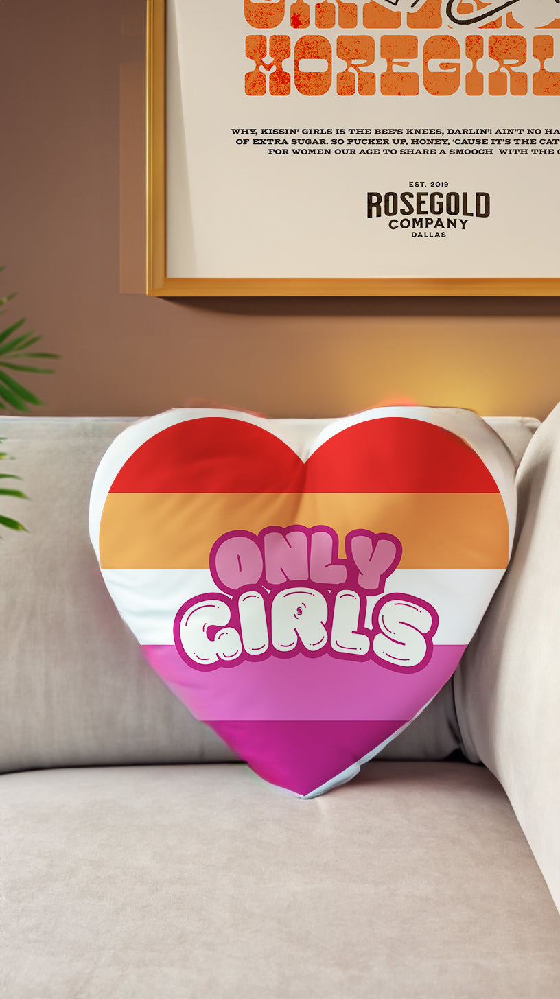 Only Girls Lesbian Heart Shaped Throw Pillow