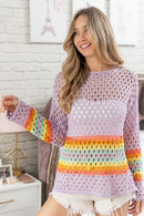 LGBT_Pride-BiBi Rainbow Stripe Hollow Out Cover Up - Rose Gold Co. Shop