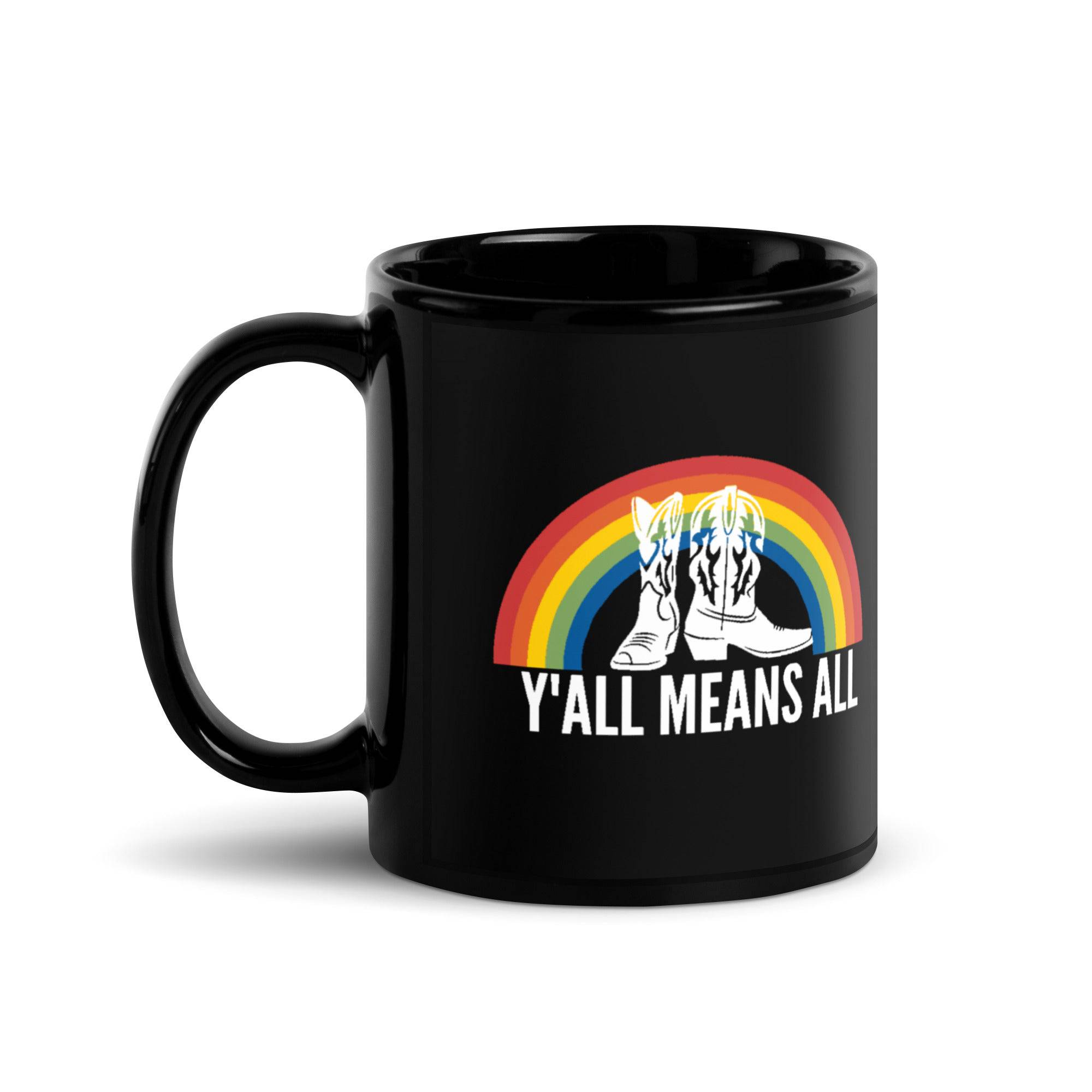 Y'all Means All Black Glossy Mug