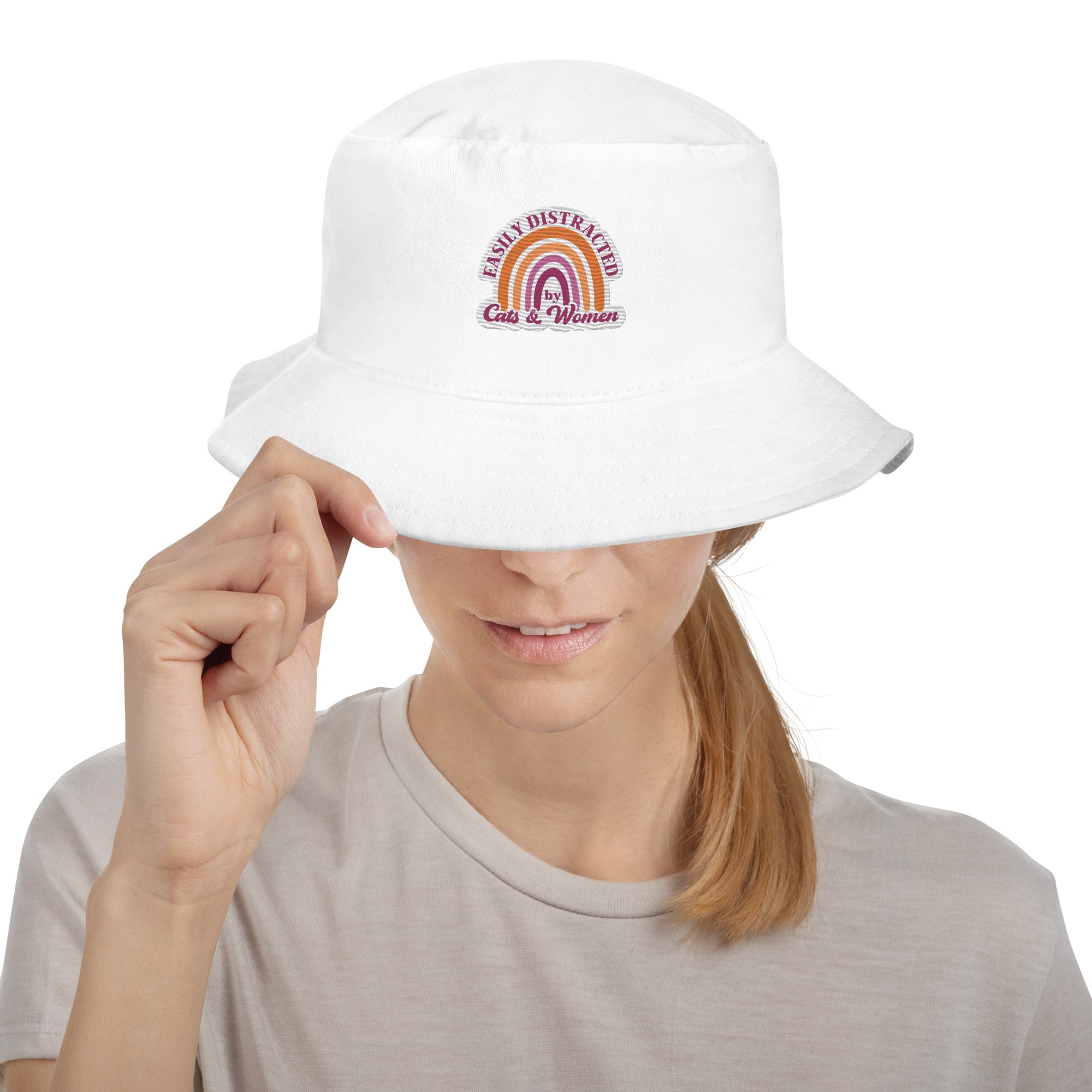 EASILY DISTRACTED by CATS & WOMEN Premium Embriodered Bucket Hat