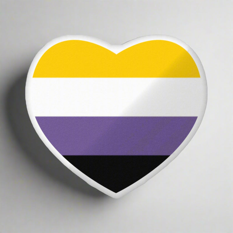 Non-Binary Flag Heart Shaped Pillow