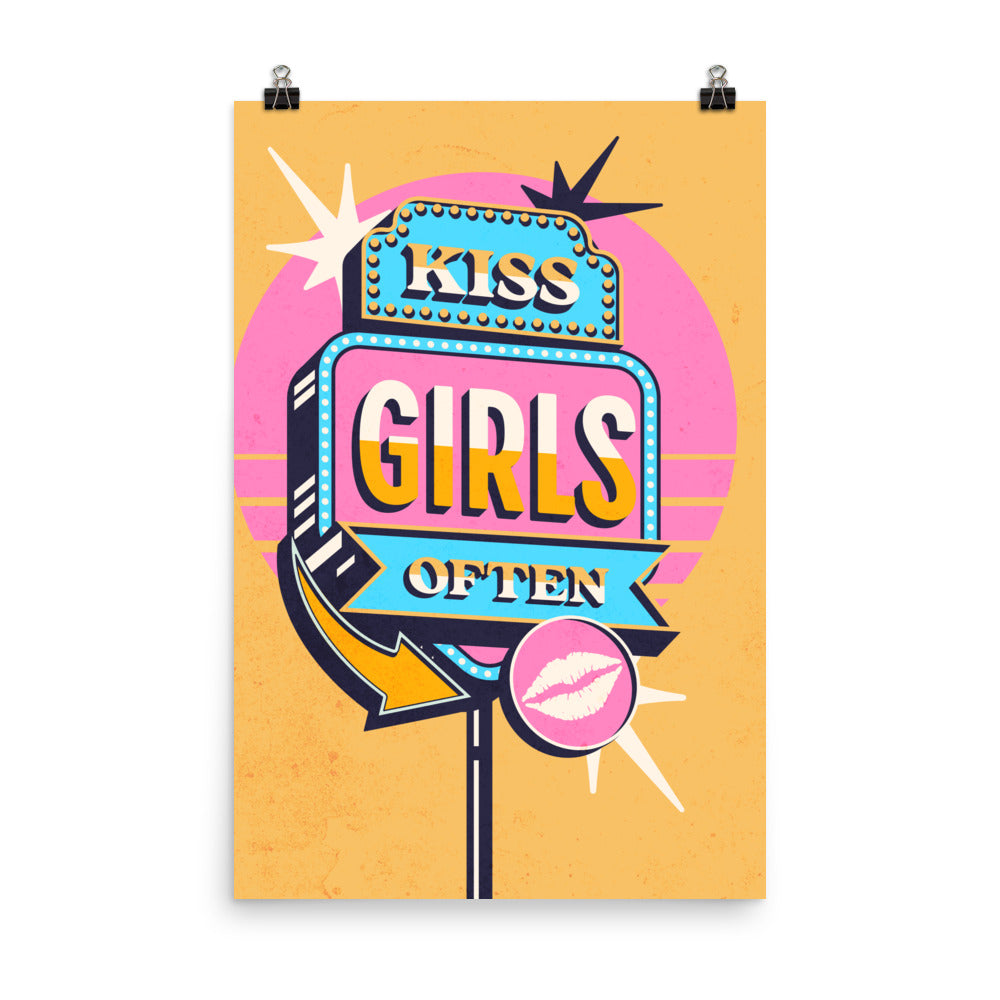 Kiss Girls Often Vintage Sign Poster