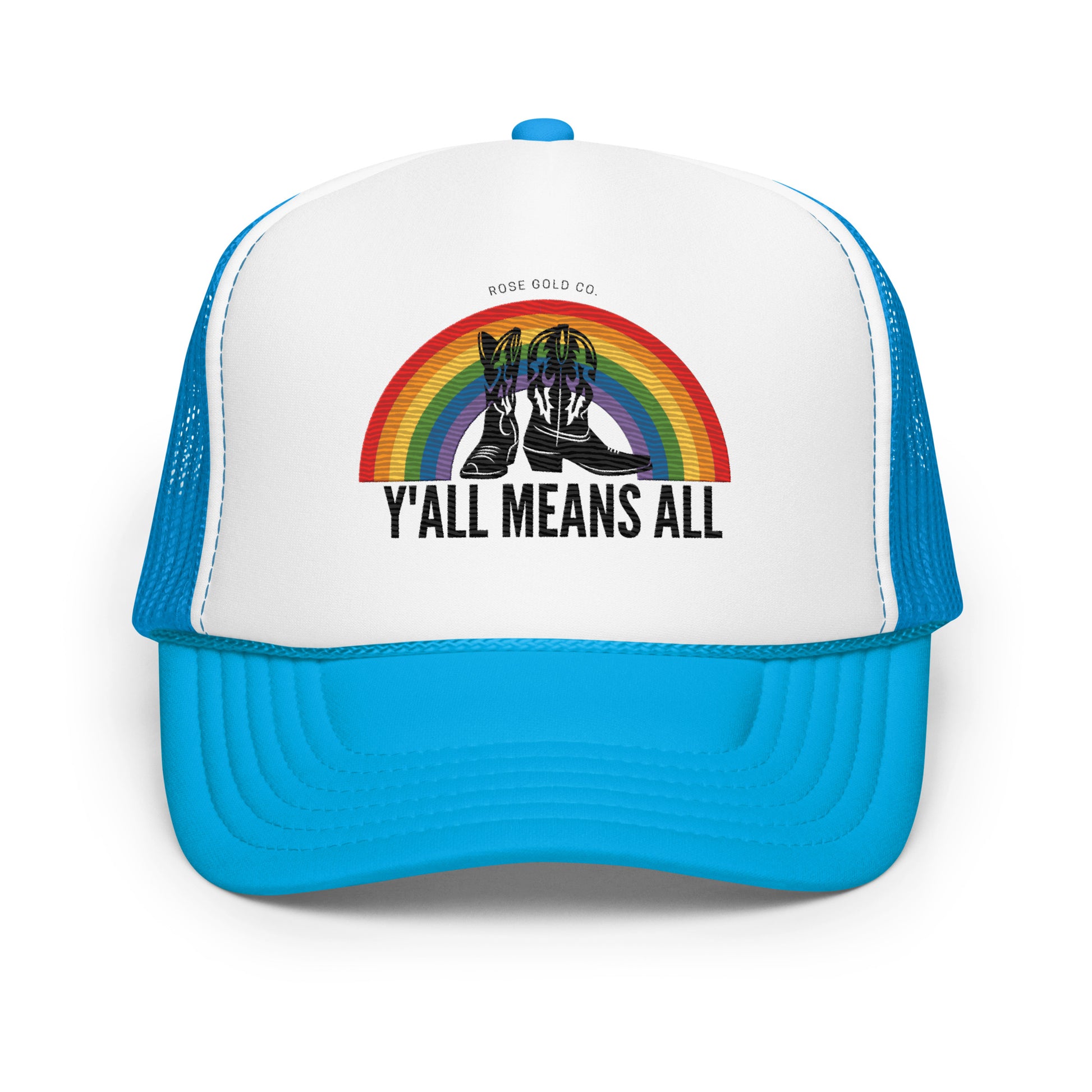 LGBT_Pride-Y'all Means All Premium Embroidered Trucker hat - Rose Gold Co. Shop