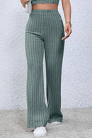Basic Bae Full Size Ribbed High Waist Flare Pants - Rose Gold Co. Shop