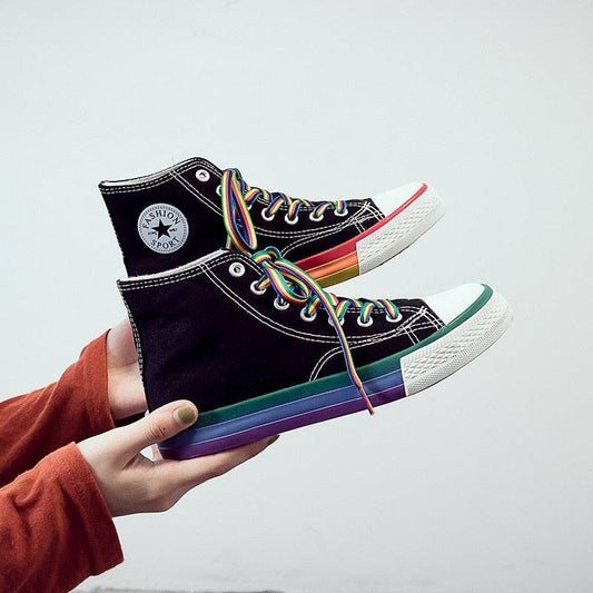 Alternate Rainbow Bottom High-Top Sneakers - Rose Gold Co. Shop