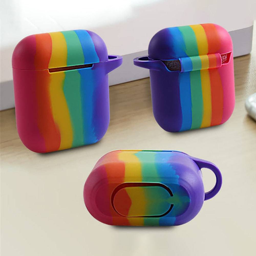 Rainbow Silicone Cover Case for Airpods & Airpods Pro – Rose Gold