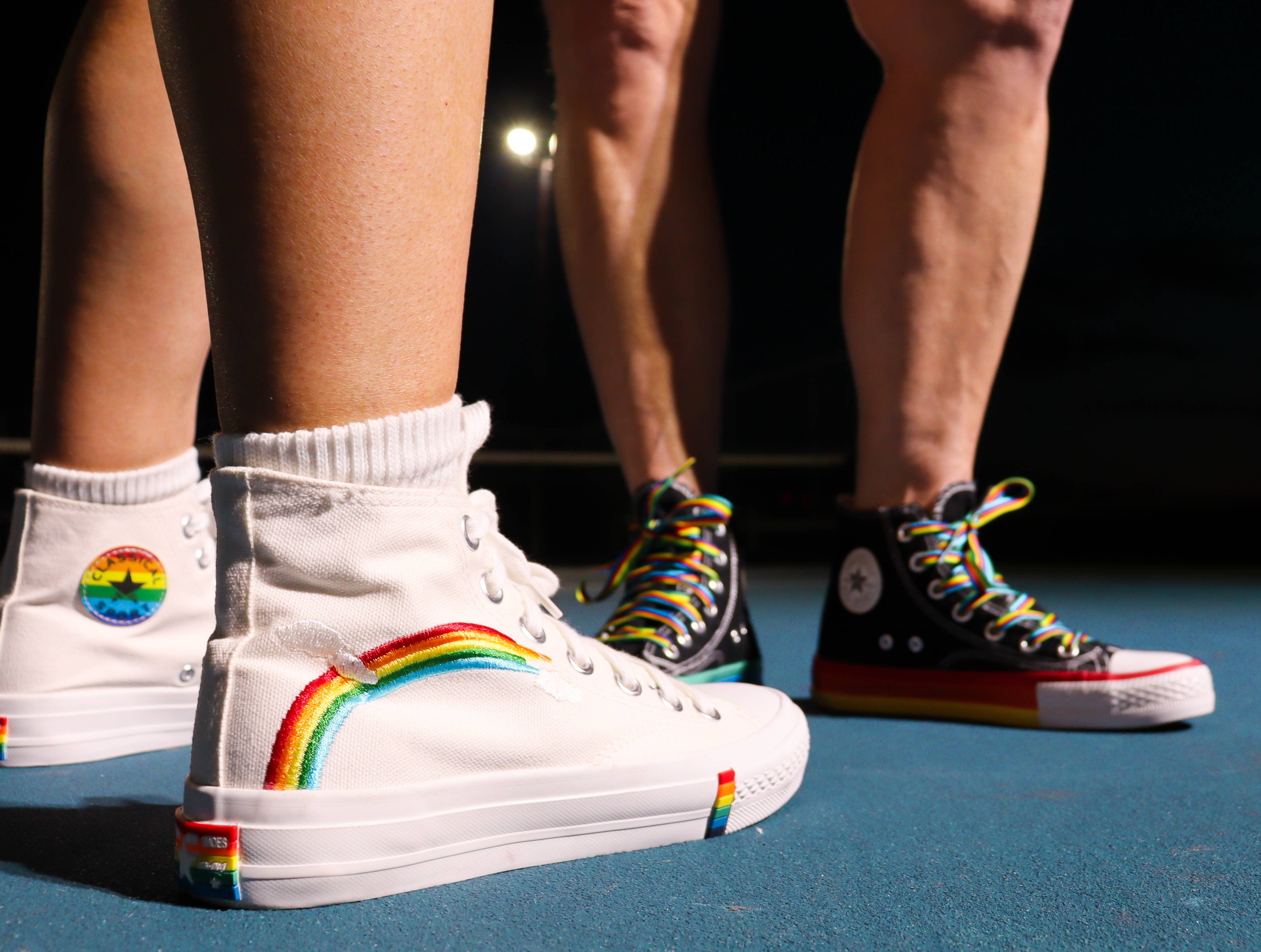 Alternate Rainbow Bottom High-Top Sneakers - Rose Gold Co. Shop