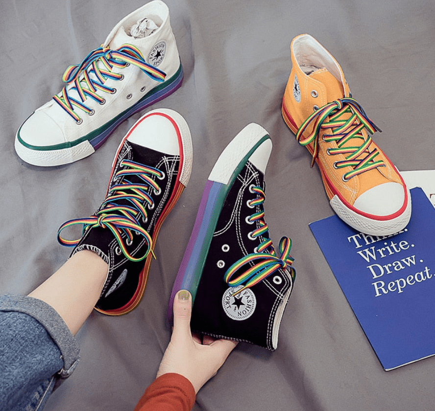 Alternate Rainbow Bottom High-Top Sneakers - Rose Gold Co. Shop