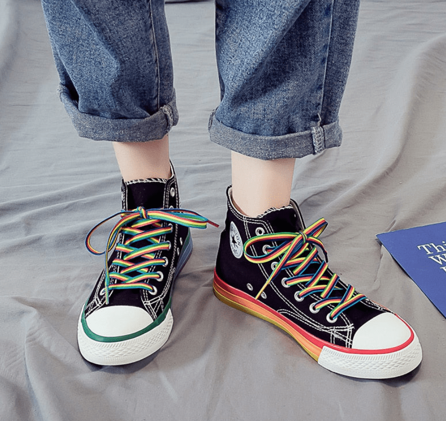 Alternate Rainbow Bottom High-Top Sneakers - Rose Gold Co. Shop