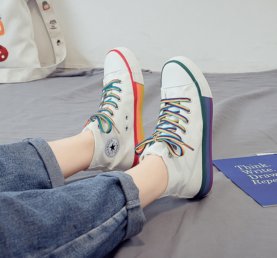 Alternate Rainbow Bottom High-Top Sneakers - Rose Gold Co. Shop