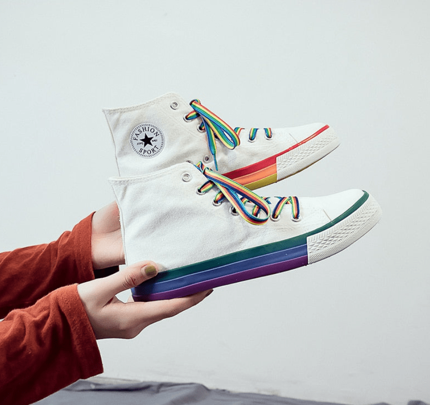 Alternate Rainbow Bottom High-Top Sneakers - Rose Gold Co. Shop